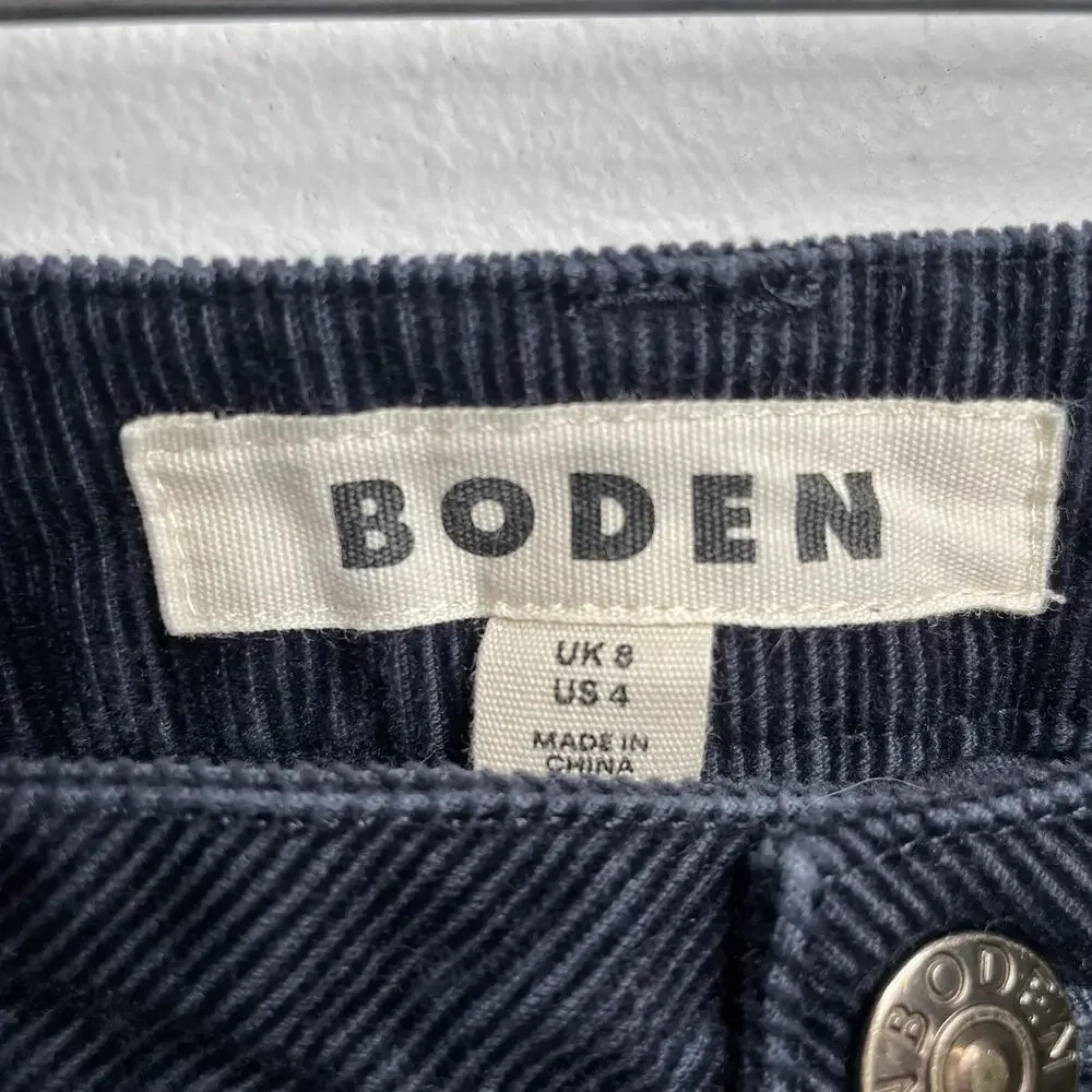 Boden 5 Pocket Cord Crop Jeans Size 4 Women Navy Blue Corduroy Wide Leg Preppy - Picture 7 of 10